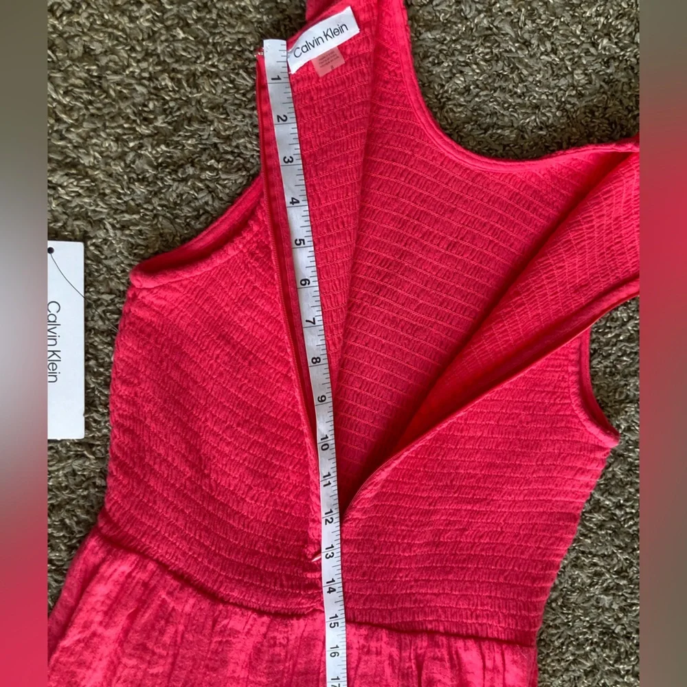 Calvin Klein Coral Smocked Tiered Maxi Dress Sleeveless 100% Cotton